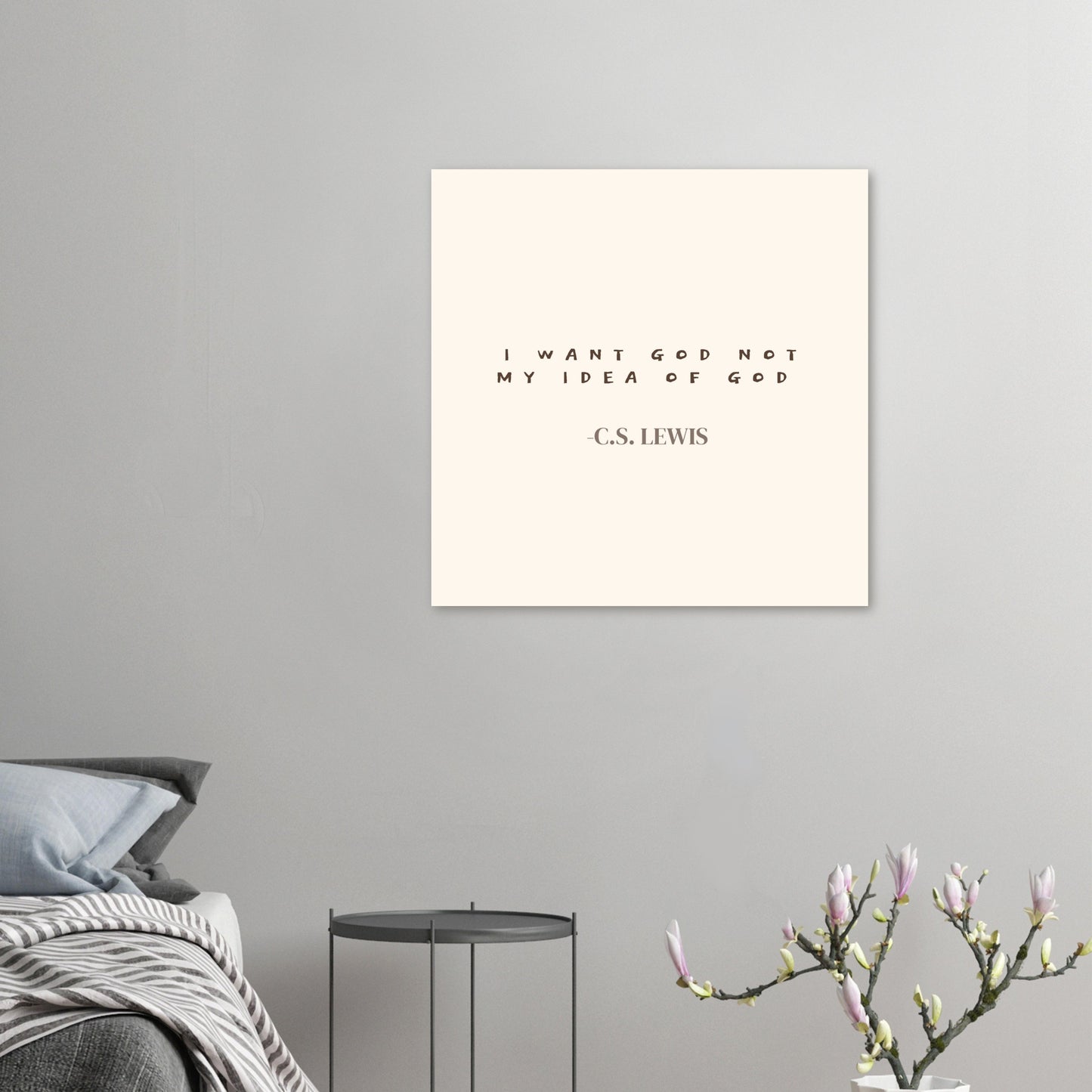 Christliches Poster 'I want God not my Idea of God' – Modern Beige und Schwarz von C.S. Lewis