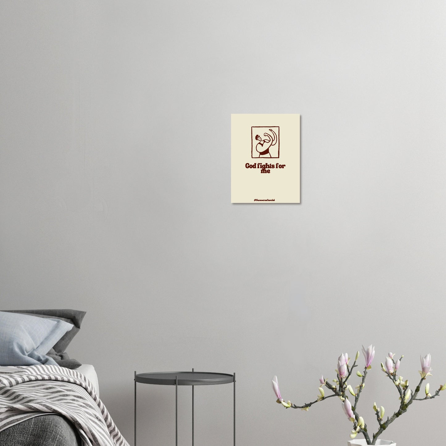 Christliches Poster 'God Fights for Me' – Ermutigendes Wandkunstwerk in Braun Tönen