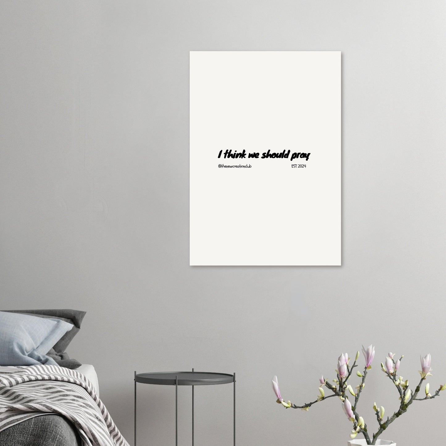 Christian poster with prayer call – minimalist in black and white
