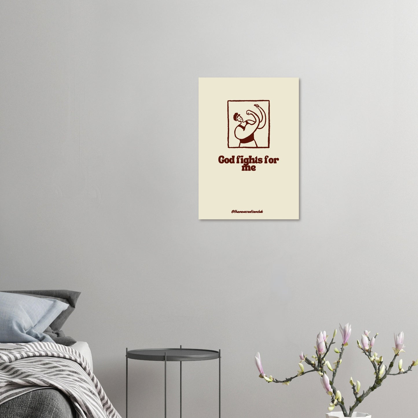 Christliches Poster 'God Fights for Me' – Ermutigendes Wandkunstwerk in Braun Tönen