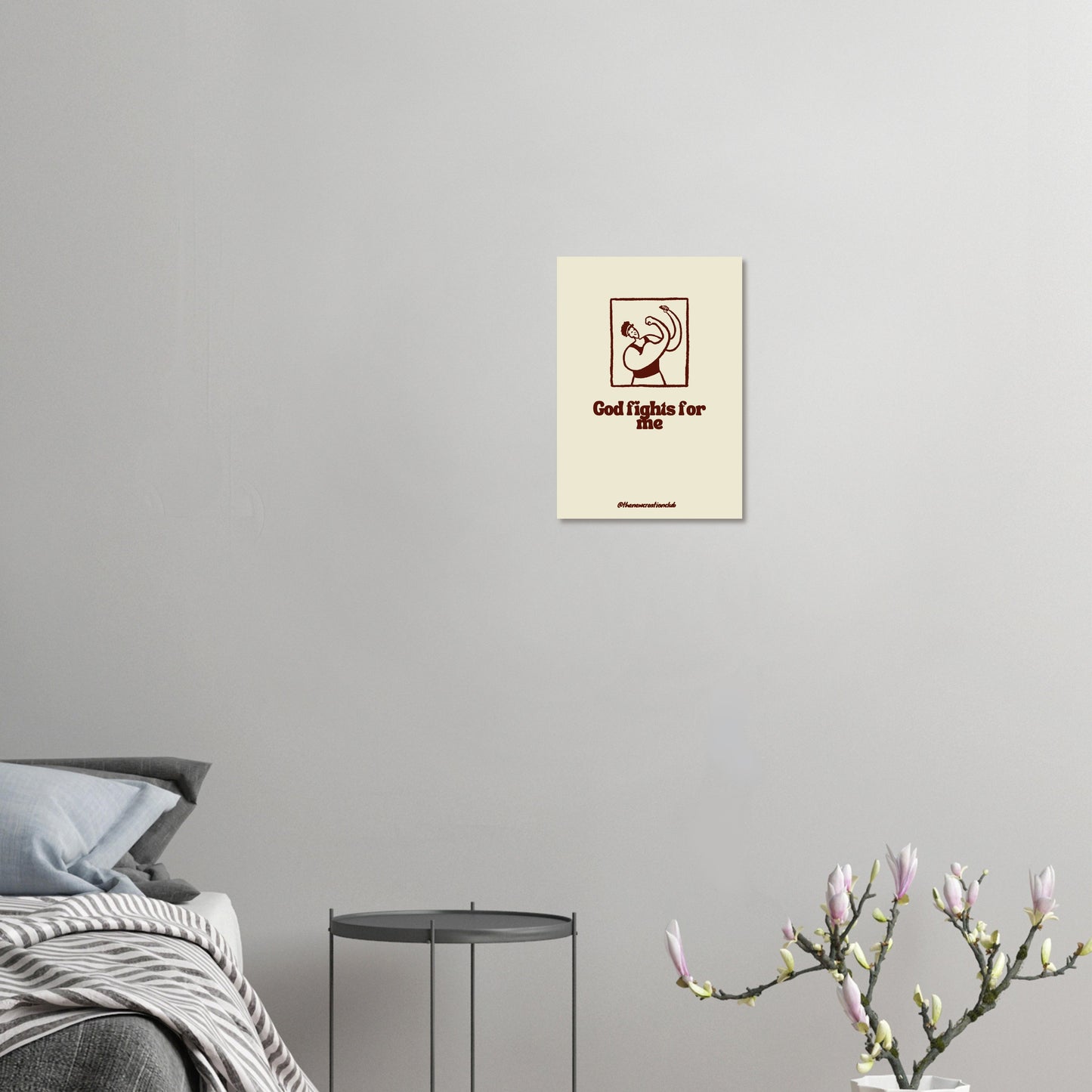 Christliches Poster 'God Fights for Me' – Ermutigendes Wandkunstwerk in Braun Tönen