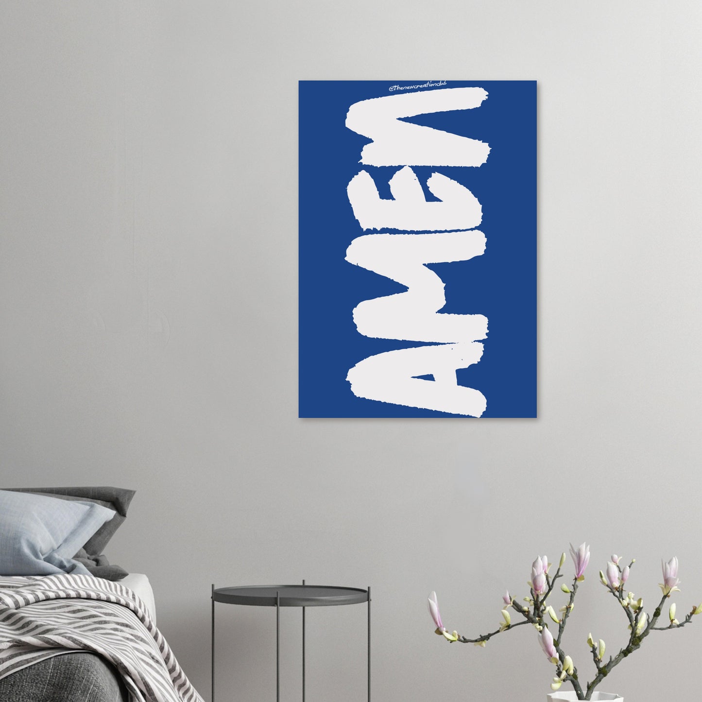 Christian poster with the inscription 'Amen' – Modern blue and white design