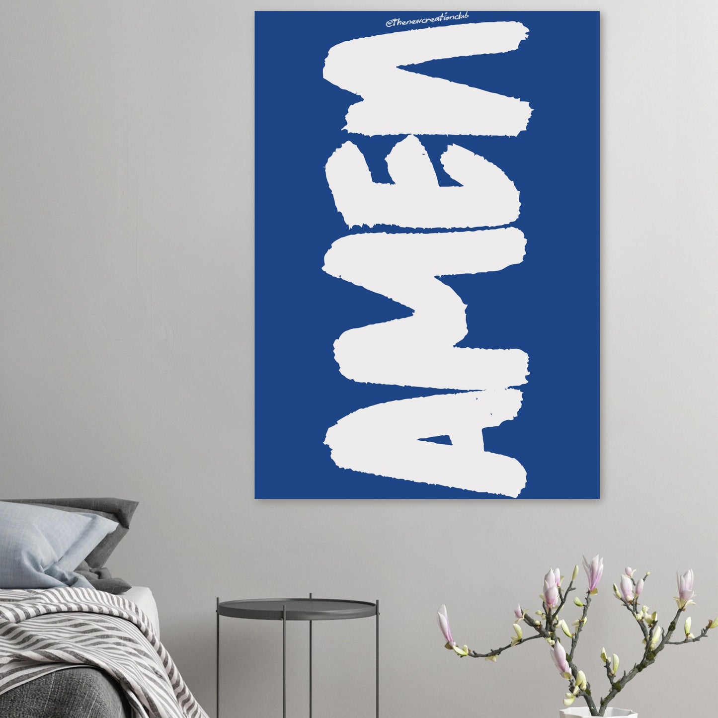 Christian poster with the inscription 'Amen' – Modern blue and white design