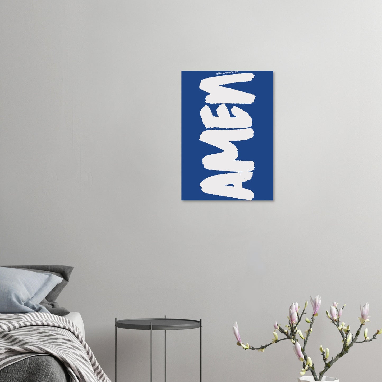 Christian poster with the inscription 'Amen' – Modern blue and white design