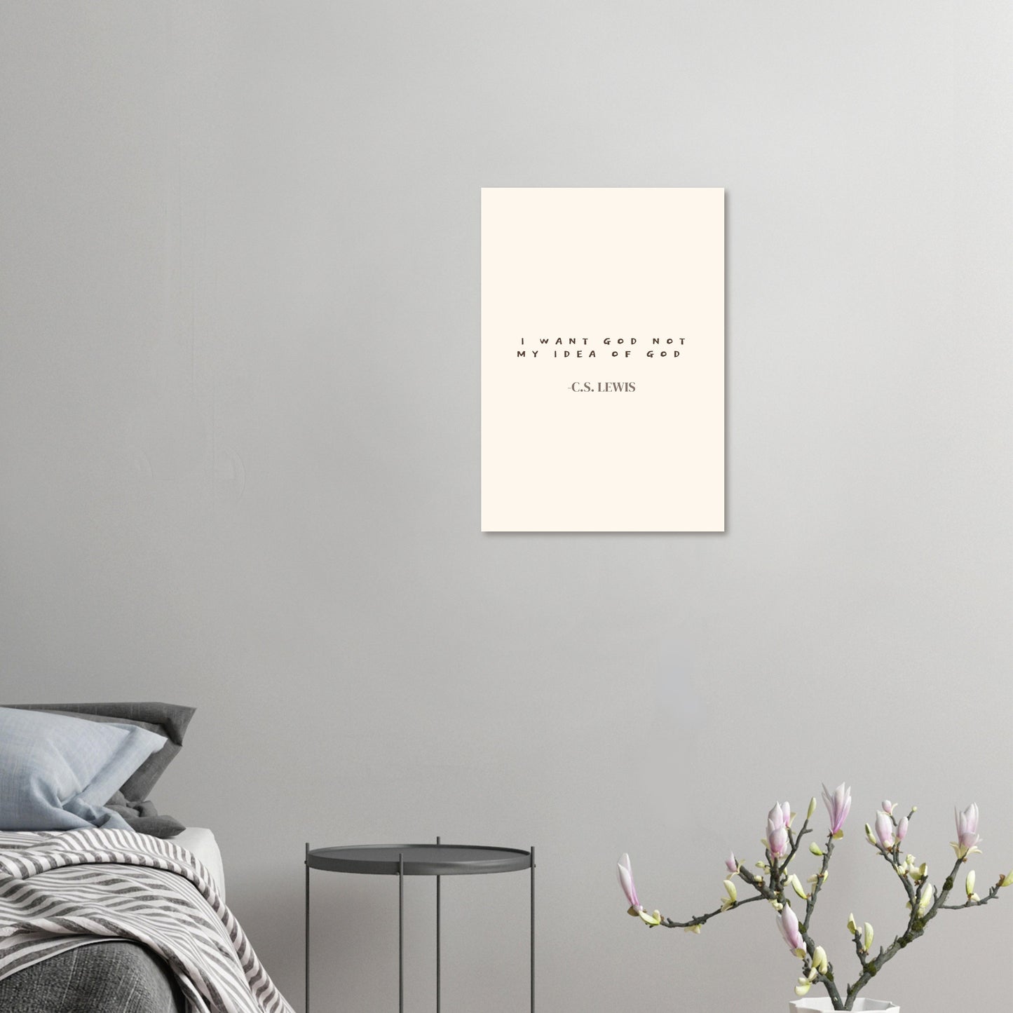 Christliches Poster 'I want God not my Idea of God' – Modern Beige und Schwarz von C.S. Lewis