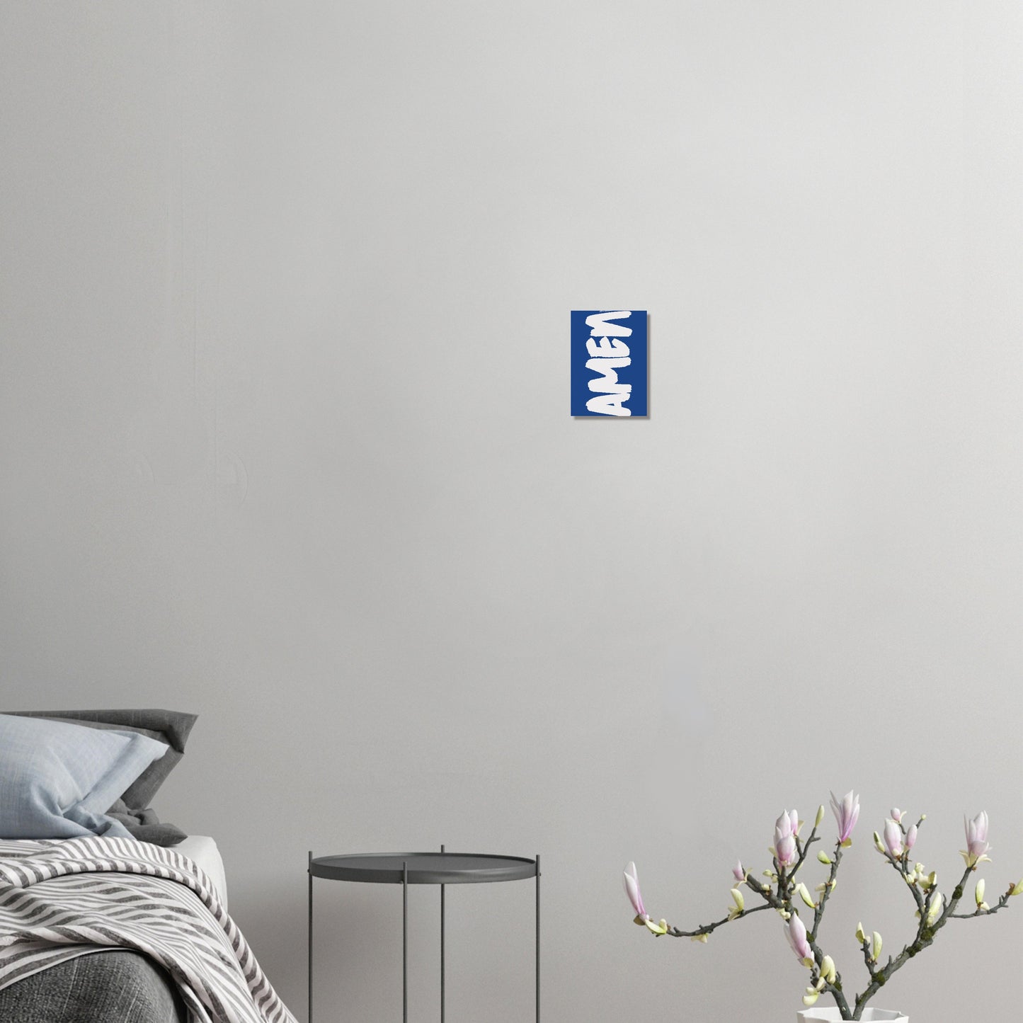 Christian poster with the inscription 'Amen' – Modern blue and white design