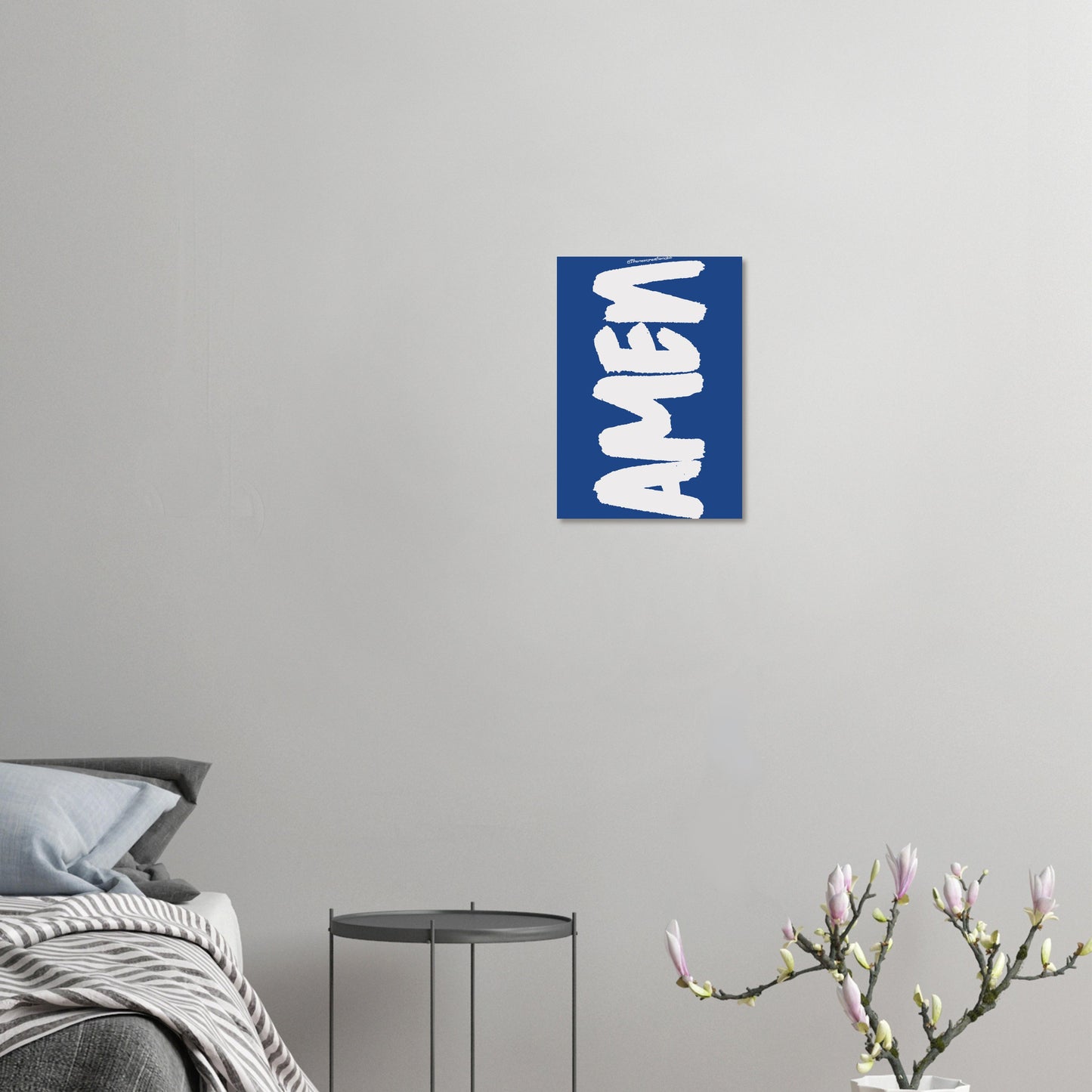Christian poster with the inscription 'Amen' – Modern blue and white design