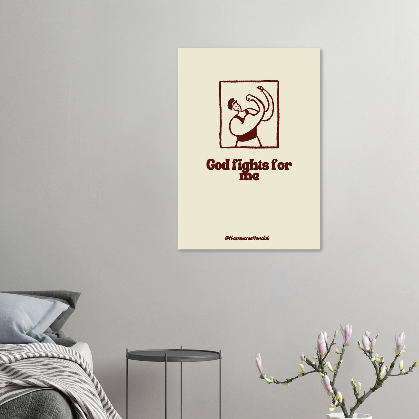 Christliches Poster 'God Fights for Me' – Ermutigendes Wandkunstwerk in Braun Tönen