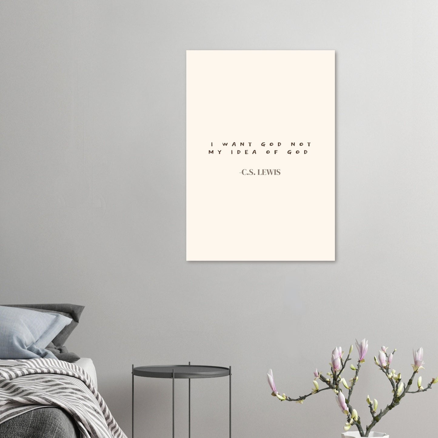 Christliches Poster 'I want God not my Idea of God' – Modern Beige und Schwarz von C.S. Lewis
