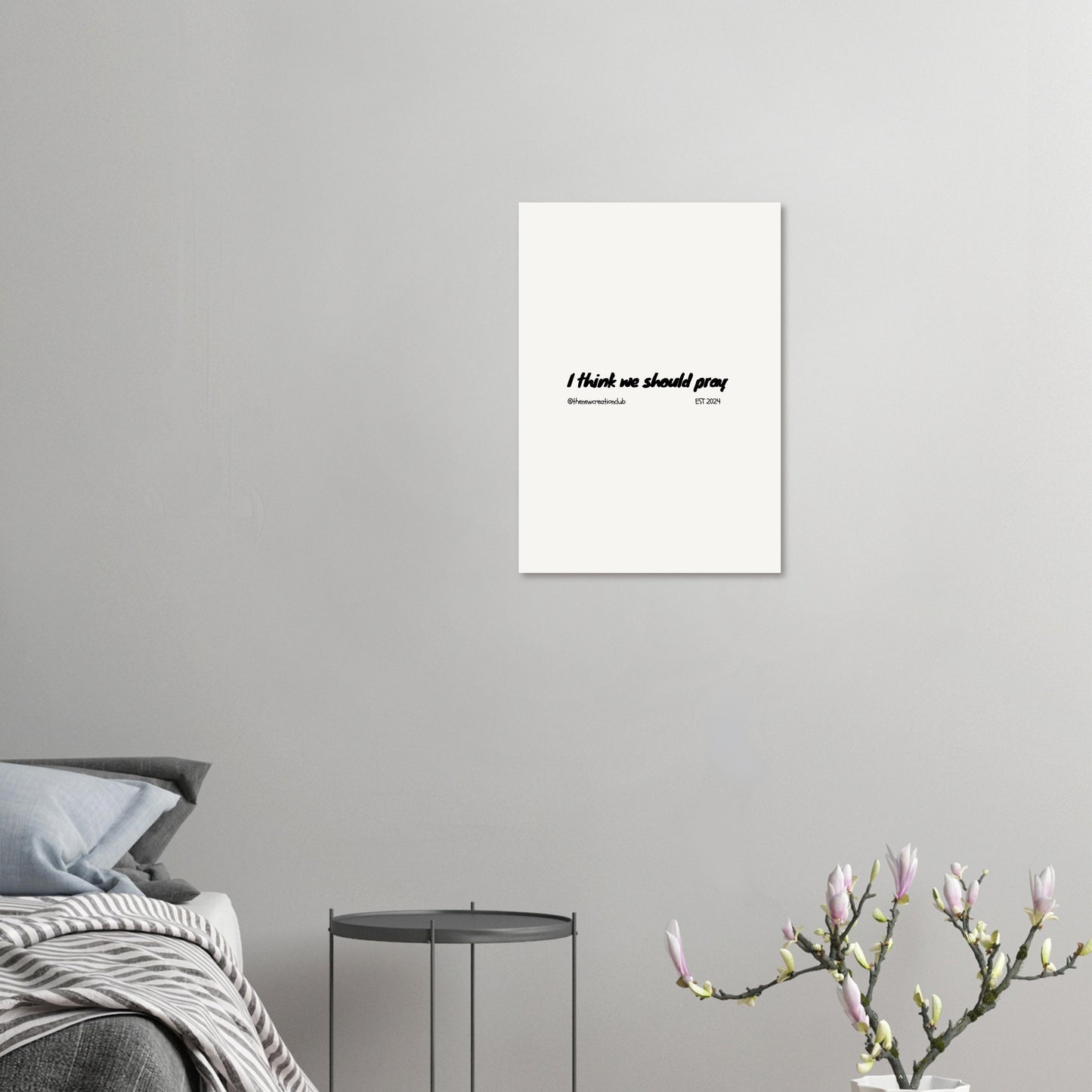 Christian poster with prayer call – minimalist in black and white