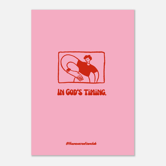 Christliches Poster 'In God's Timing' – Modernes Design in Pink und Rot