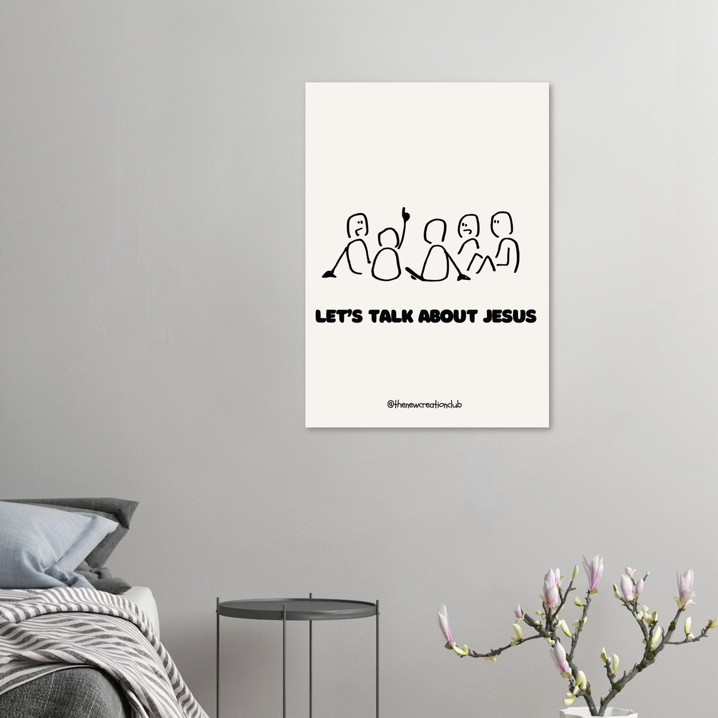 Christian Poster 'Let's Talk About Jesus' – Modern Minimalist Design in Black and White