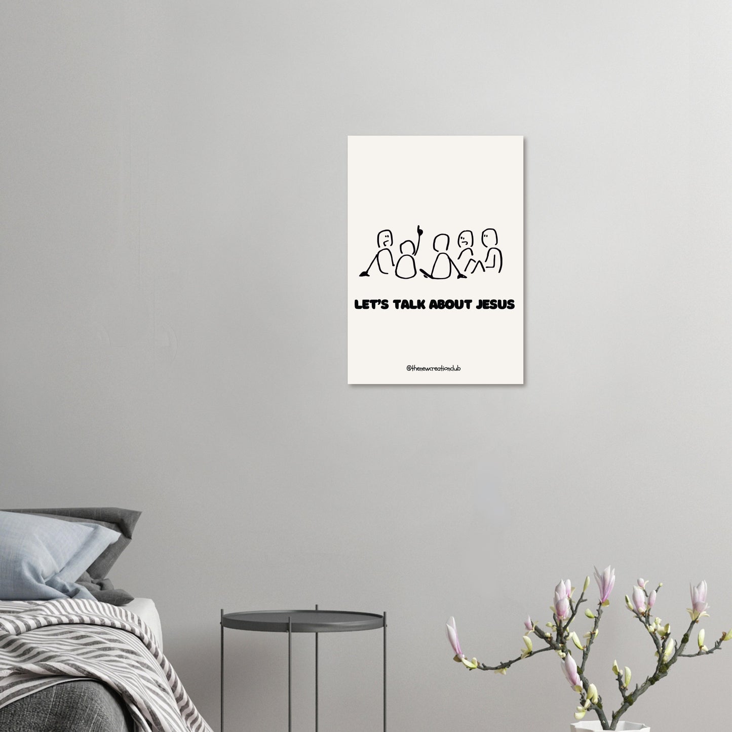 Christian Poster 'Let's Talk About Jesus' – Modern Minimalist Design in Black and White